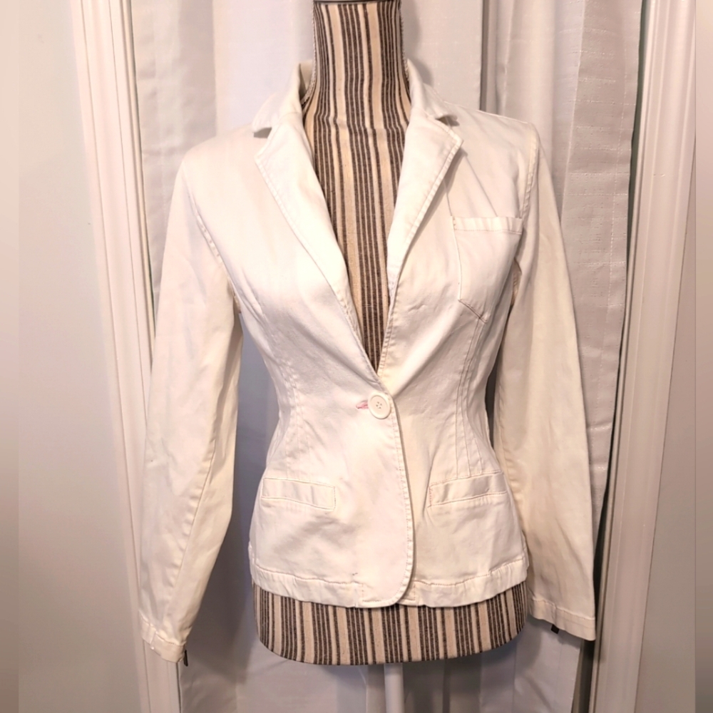 Star Jeans Women's Medium Ivory Single‎ Button Jeans Jacket Zippered Wrists